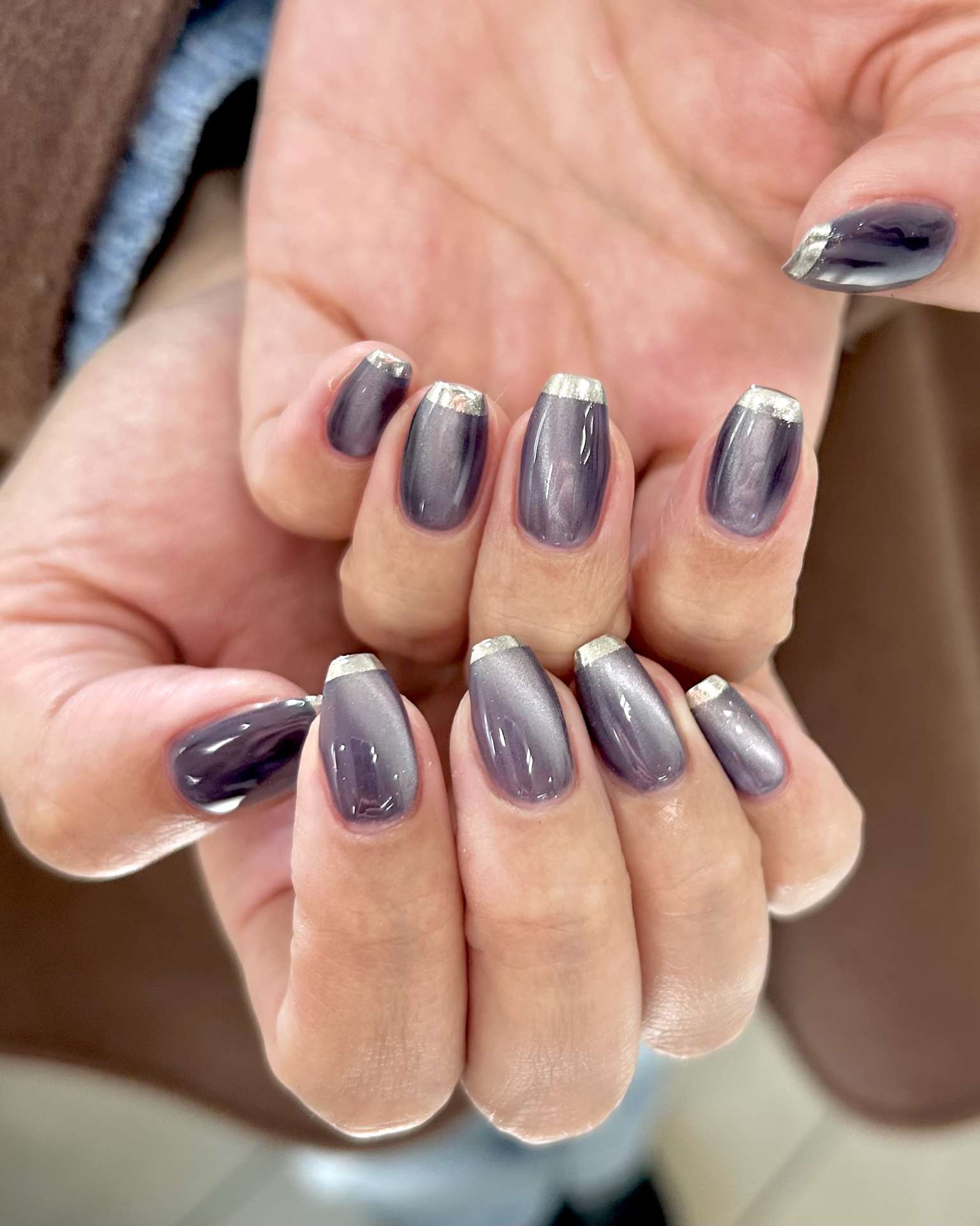 柏ネイル♡マグネット×ぱっつんミラーフレンチ